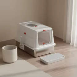 Caja de arena para gatos acero inoxidable tapa articulada lados altos
