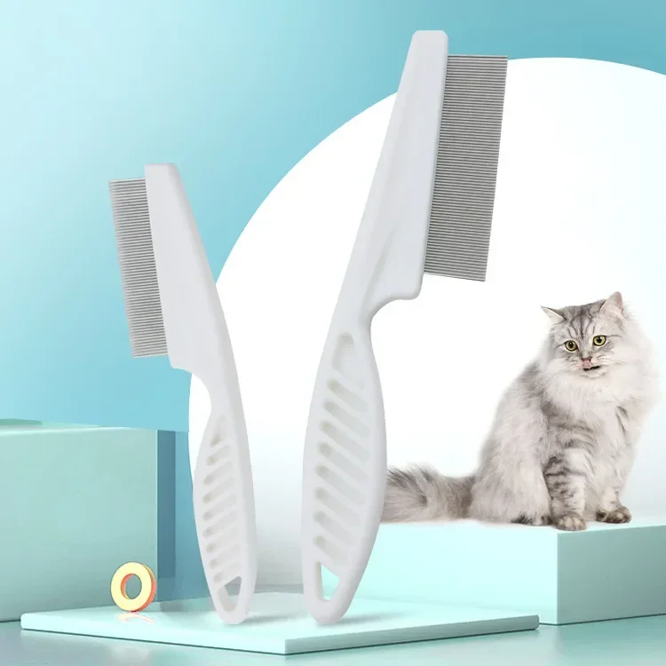 Peine de pulgas para eliminación de perros y gatos, peine de aguja de acero con dientes densos de plástico, suministros de limpieza