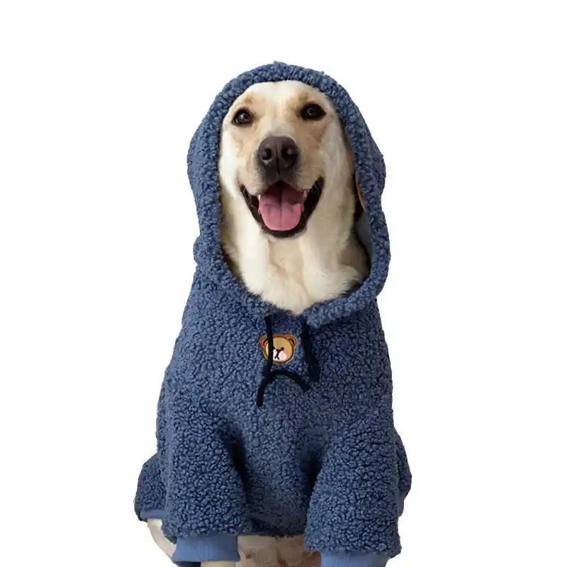 Sudadera con capucha azul para perros grandes Invierno Manga larga Abrigo grueso y cálido para Labrador Retriever Suéter dorado en otoño - imagen 5