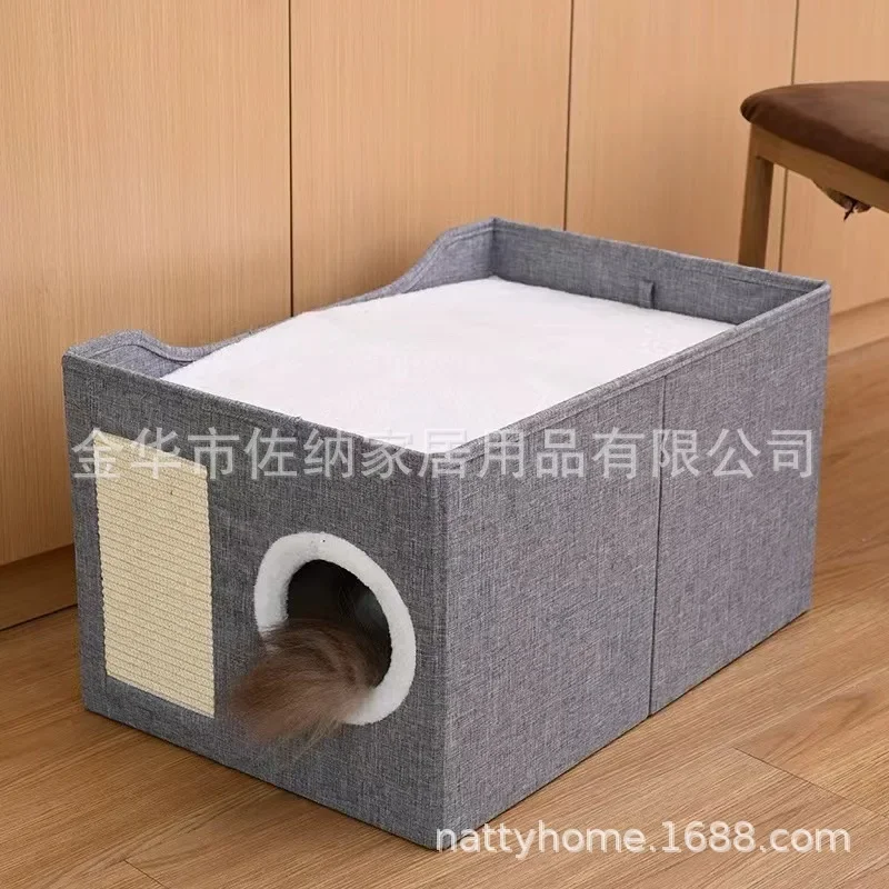 Pet Nest Four Seasons Universal Cat Nest Double Layer Multi-hole Sisal Grinding Claws Pet Supplies Semi-close Foldable Cat House