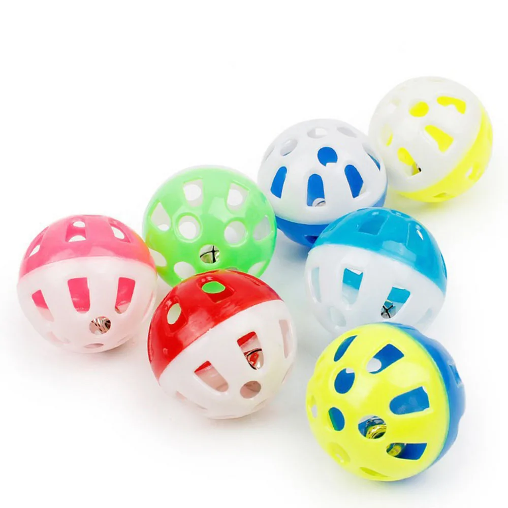 Pelotas de juguete para gatos con campana, bolas huecas de plástico interactivas, juguetes multicolores para mascotas para gatos, suministros divertidos para masticar gatitos - imagen 3