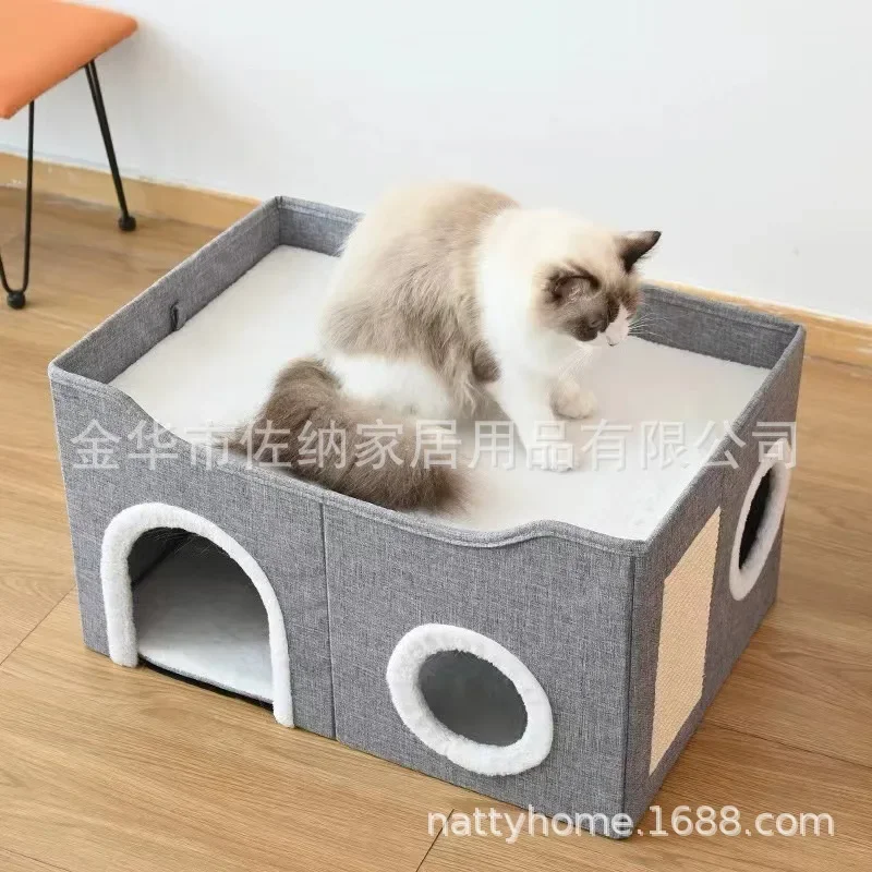 Pet Nest Four Seasons Universal Cat Nest Double Layer Multi-hole Sisal Grinding Claws Pet Supplies Semi-close Foldable Cat House - imagen 4