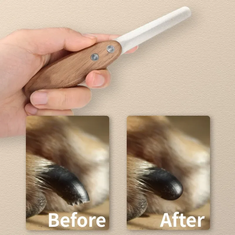 Molinillo de uñas para perros, recortador de uñas de acero inoxidable con mango de madera, molinillo de uñas para perros, limpieza de garras, suministros para el cuidado de mascotas - imagen 5