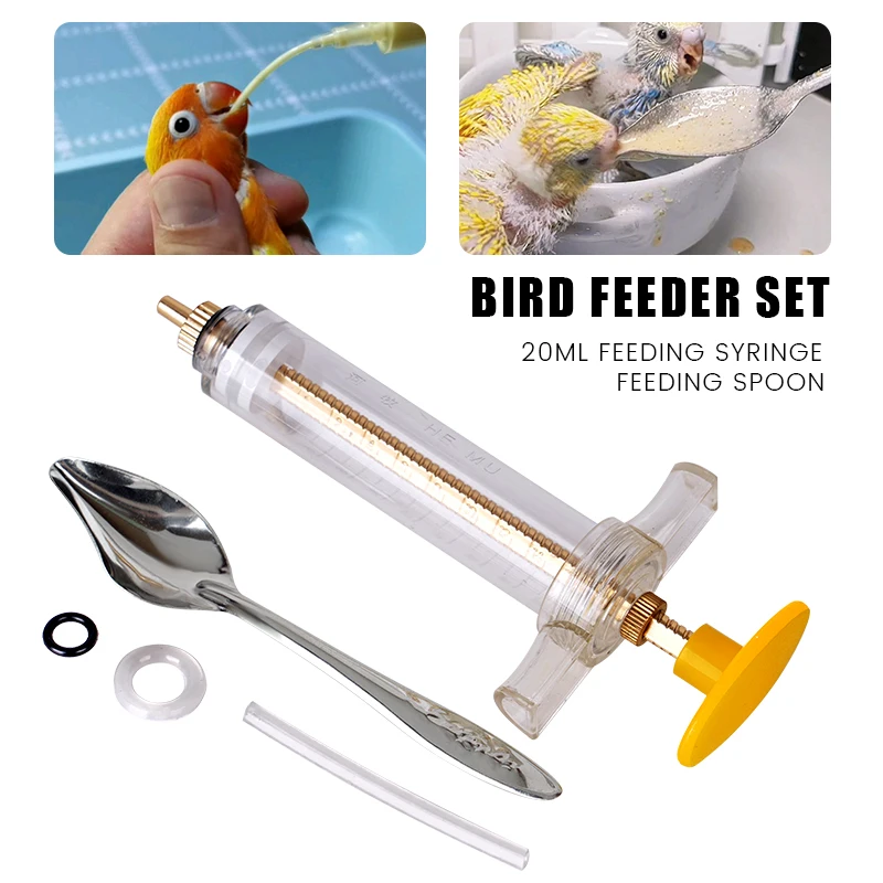 Jeringa de alimentación para loros, alimentador de aves de alta calidad, manguera para balcón, 20ml, 1 Juego
