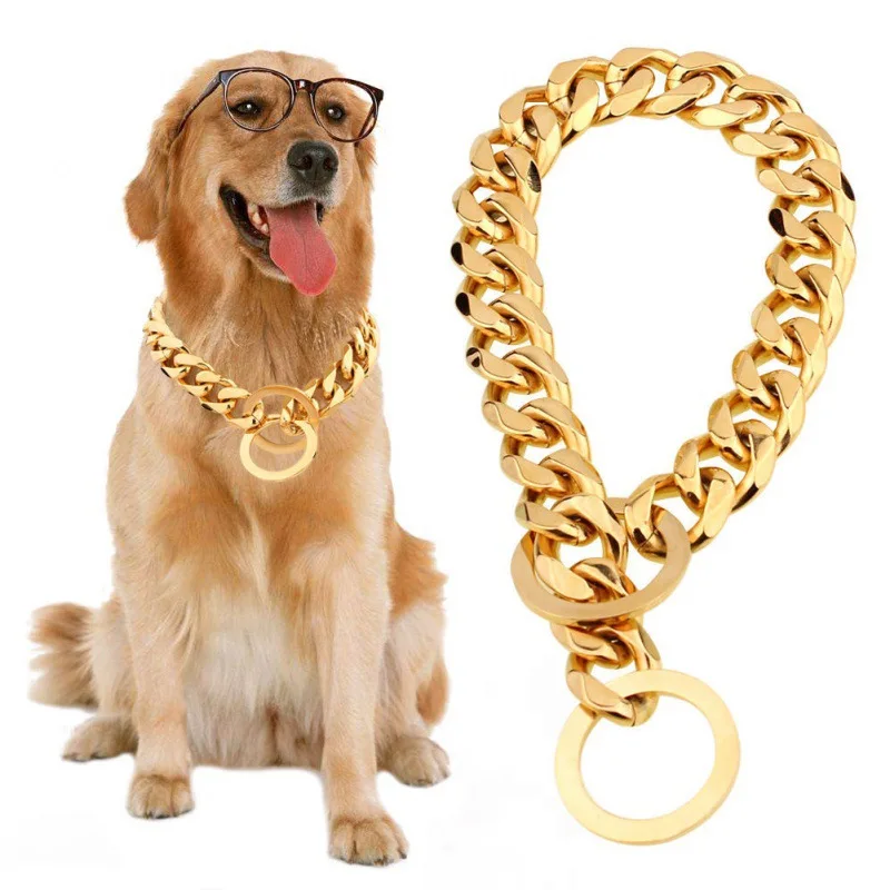 Collares de entrenamiento de Metal para perros, Collar de lujo para perros, Collar de cadena dorada para Bulldog, accesorios de disfraz para perros pequeños y medianos y gatos