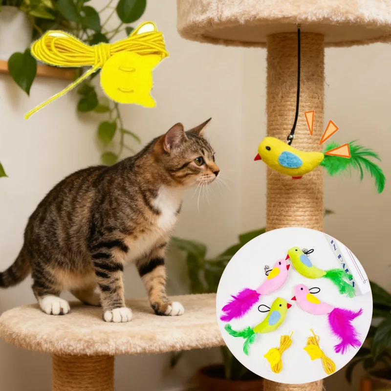 Juguete interactivo para gatos, pájaro de imitación, sonido de felpa, juguete colgante para gatos, pájaro de plumas, mordedura para masticar, juguetes de peluche, suministros para gatos