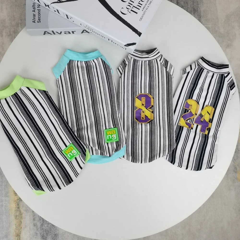 Camiseta deportiva de algodón a rayas para gato Sphynx, abrigo de primavera de manga corta para gatitos, traje para exteriores Devon Rex, moda de verano - imagen 5