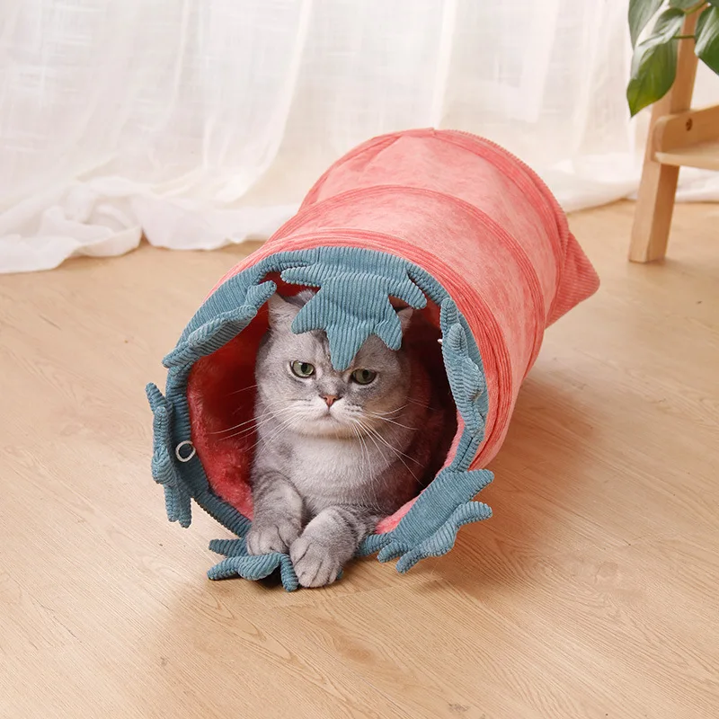 Interesante túnel plegable para gatos, cama para mascotas, juegos para gatitos en forma de vegetales, nido suave de pana, suministros para dormir - imagen 4