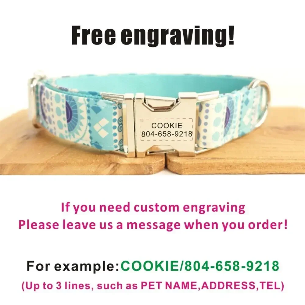 Collar de perro personalizado con grabado gratuito, correa para mascotas a juego, hebilla de Metal de contactos personalizados, Collar étnico para mascotas azul claro - imagen 4