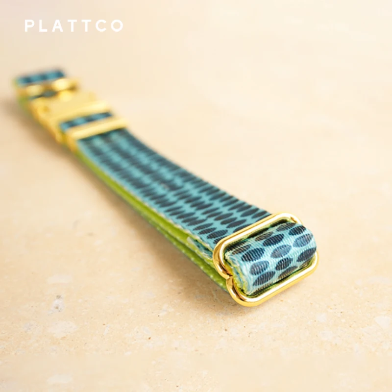 PLATTCO-collar de perro de diseño único, estampado de patrón de tinta verde y hebilla dorada de alta calidad, tamaño 5 PDC320YG - imagen 5