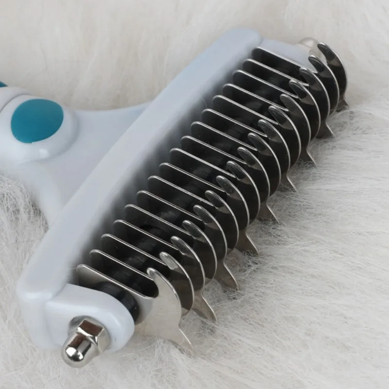 Cepillo para perros de acero inoxidable, removedor de pelo para perros, cuidado de mascotas, cepillo para gatos de doble cara, peines con apertura de nudos para limpieza de gatos, productos para mascotas - imagen 3