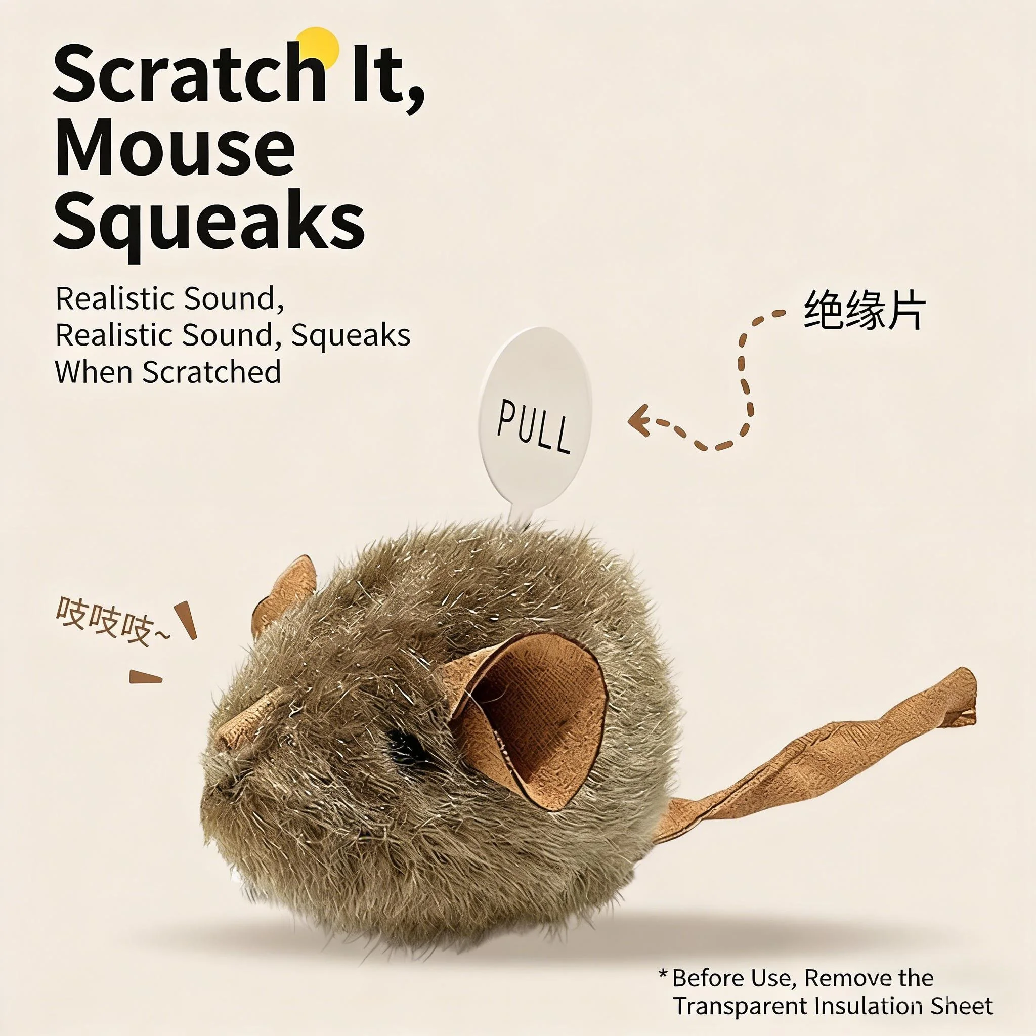 1/5 Uds. Ratón interactivo de peluche para gato, juguete para masticar, ratones de imitación chirriantes, juguete para gatito resistente a mordeduras, suministros de juguetes interactivos para gatos de peluche - imagen 5