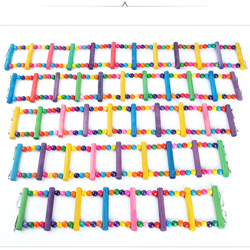 Juguete de escalera de escalada para loros, puente de entrenamiento de suspensión para pájaros, Bola de ejercicio de Color, juguete Molar de madera, suministros para periquito - imagen 4