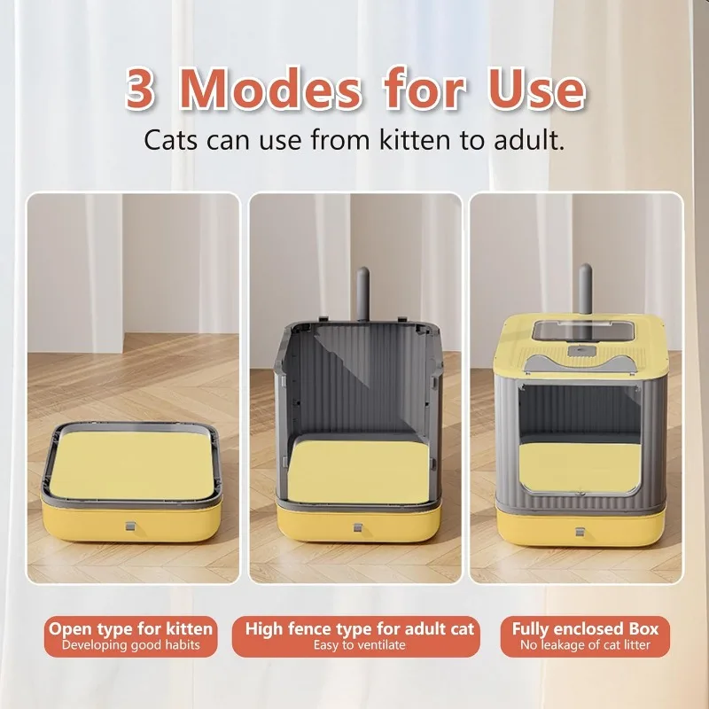 Caja de arena para gatos totalmente cerrada mejorada con tapa, gabinete de inodoro cubierto, recipiente para gatitos antisalpicaduras y fácil de limpiar con cajón - imagen 3
