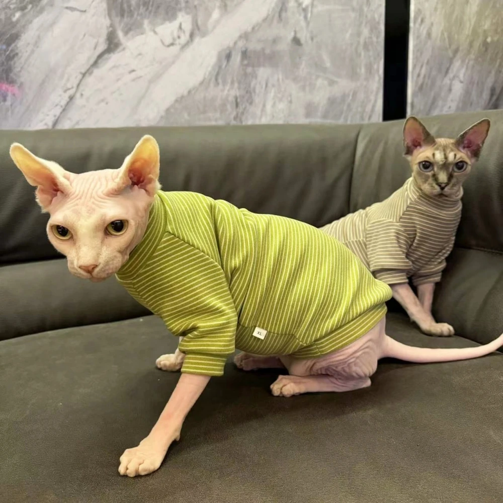 Camisa de algodón de manga larga para gatos, abrigo suave para gatos, Sphynx, mono cálido de forro polar a rayas para gatitos, primavera e invierno - imagen 3
