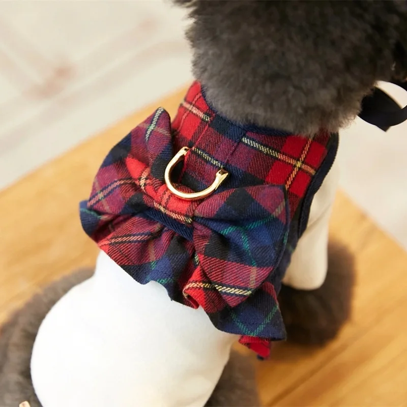 Pet Navidad Año nuevo mascota a cuadros perro correa para el pecho tirar cuerda caminar perro gato ropa chaleco tirar cuerda sombreros