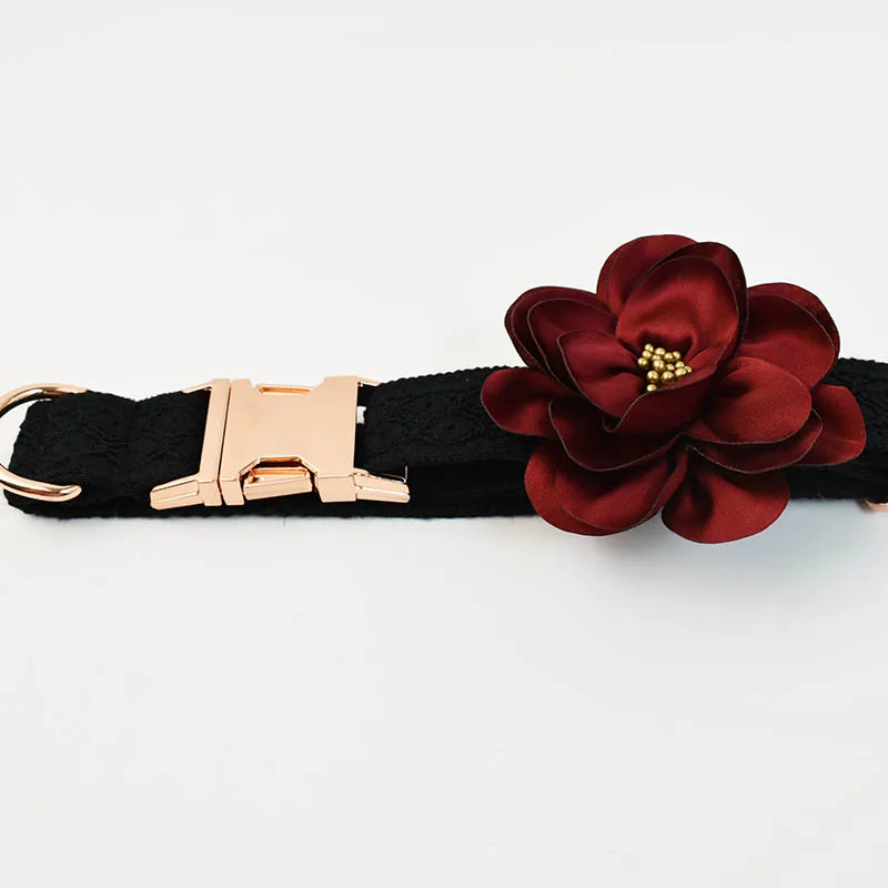 Collar de encaje negro con grabado gratis para perro, conjunto de correa para mascota mediana y grande, accesorios de boda para perro femenino - imagen 3
