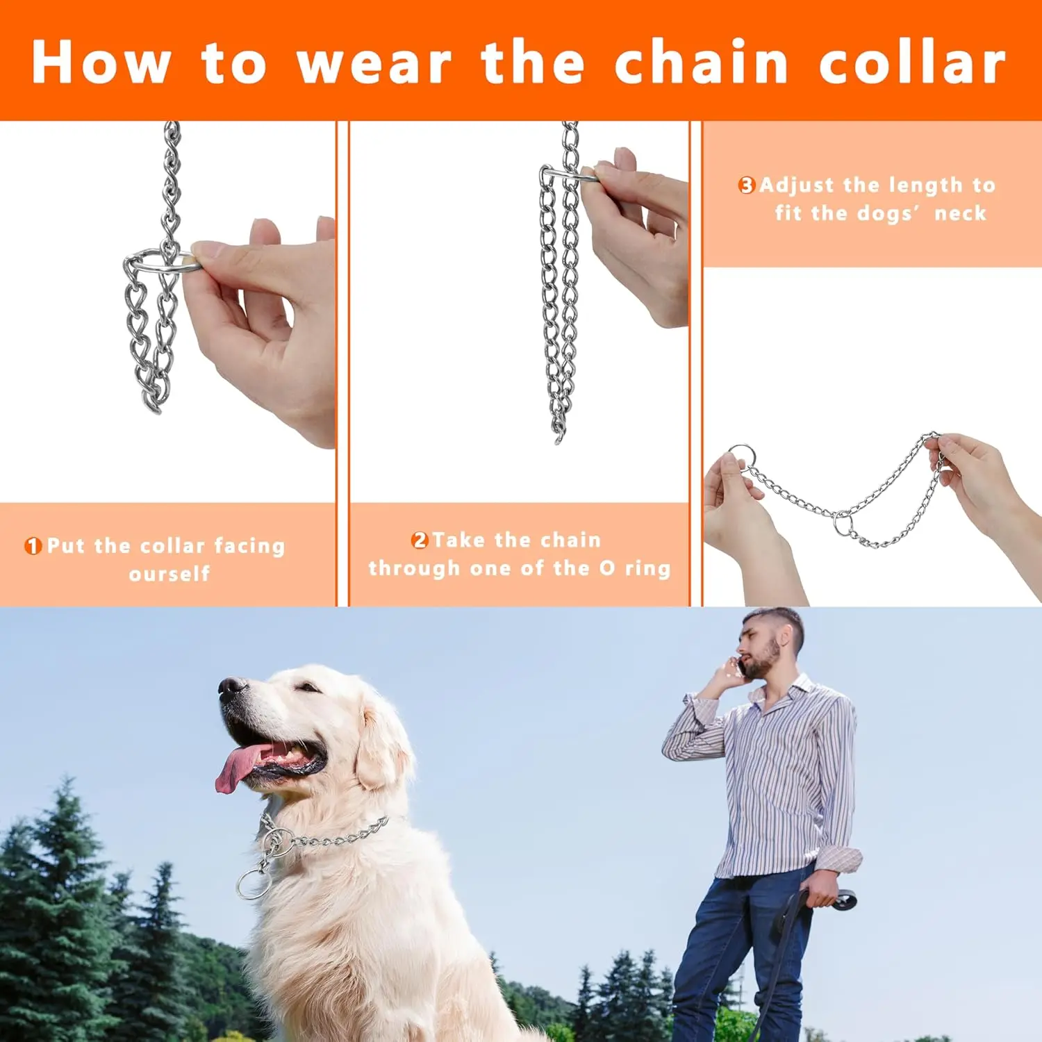 Collar de estrangulación para perros de acero inoxidable 304 sin costuras, cadena P antideslizante, Collar de entrenamiento resistente ajustable para perros pequeños, medianos y grandes - imagen 3