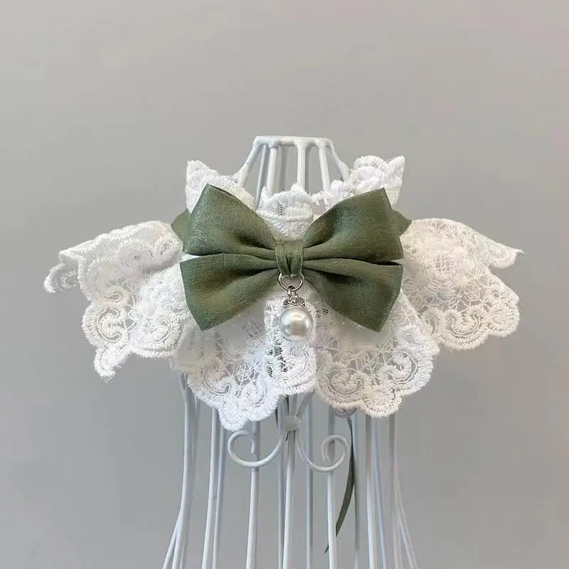 Collar para mascotas con pajarita de perlas, Collar de encaje de terciopelo ajustable con diseño de princesa para boda de gato y perro, decoración de fotos - imagen 5