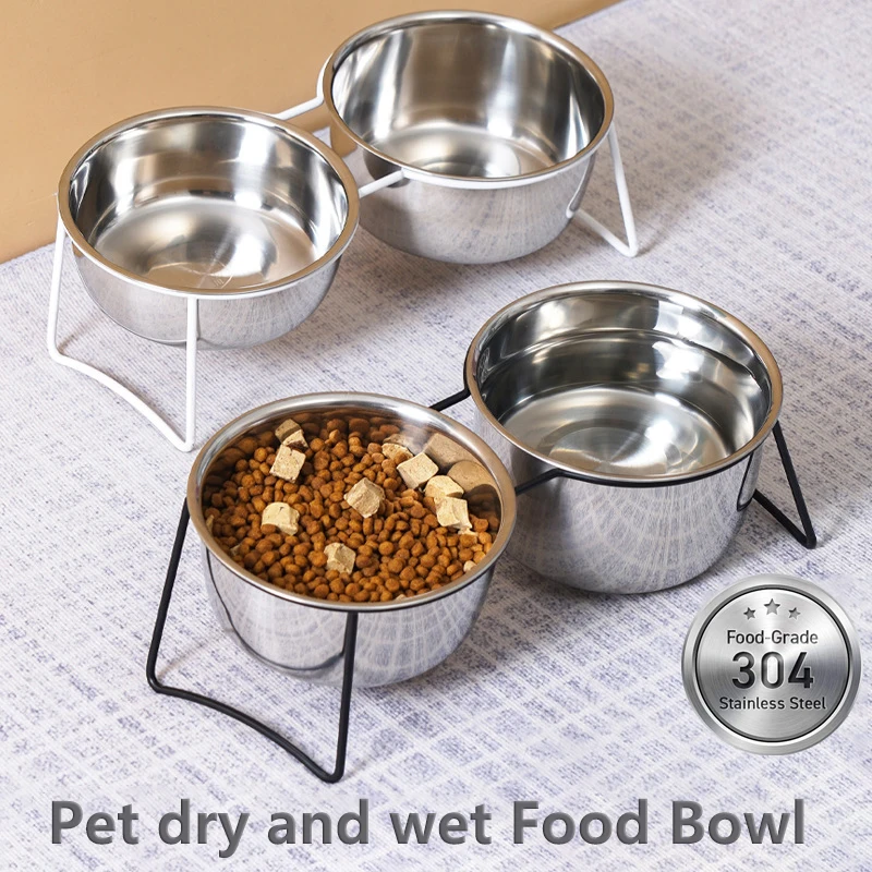 Cuencos elevados para mascotas, juego de cuencos de agua para comida a prueba de caídas de acero inoxidable con soporte, cuenco de alimentación para perros y gatos de interior, 1 ud.