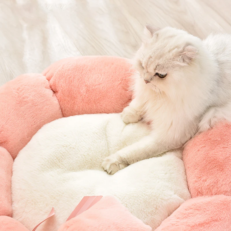 Camas interiores para perros, nido de flores calmante con almohada, autocalentable, para mascotas, sofá suave redondo y antideslizante para cachorros y gatos - imagen 3