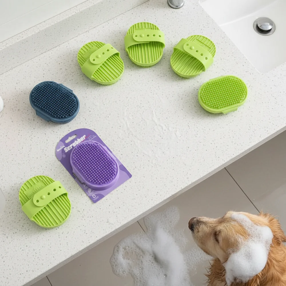 Cepillo de baño ajustable para mascotas TPR: herramienta de masaje y deshedding engrosada para perros y gatos: aseo húmedo/seco con banda elástica