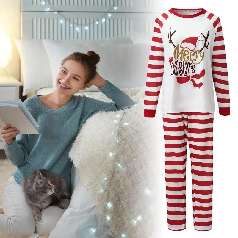 Conjunto de ropa familiar a rayas rojas y blancas para niños, pijama de Feliz Navidad, conjuntos de pijamas a juego para bebés, ropa para niños - imagen 3