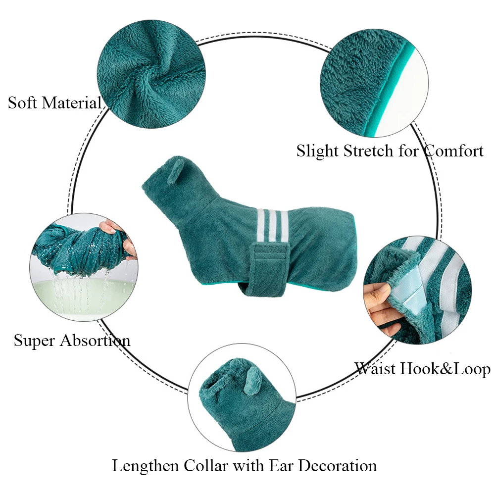 Albornoz grueso para perros, abrigo súper absorbente de secado rápido para perros medianos y grandes, Toalla de baño ajustable con cuello alto para perros y mascotas con orejas - imagen 4