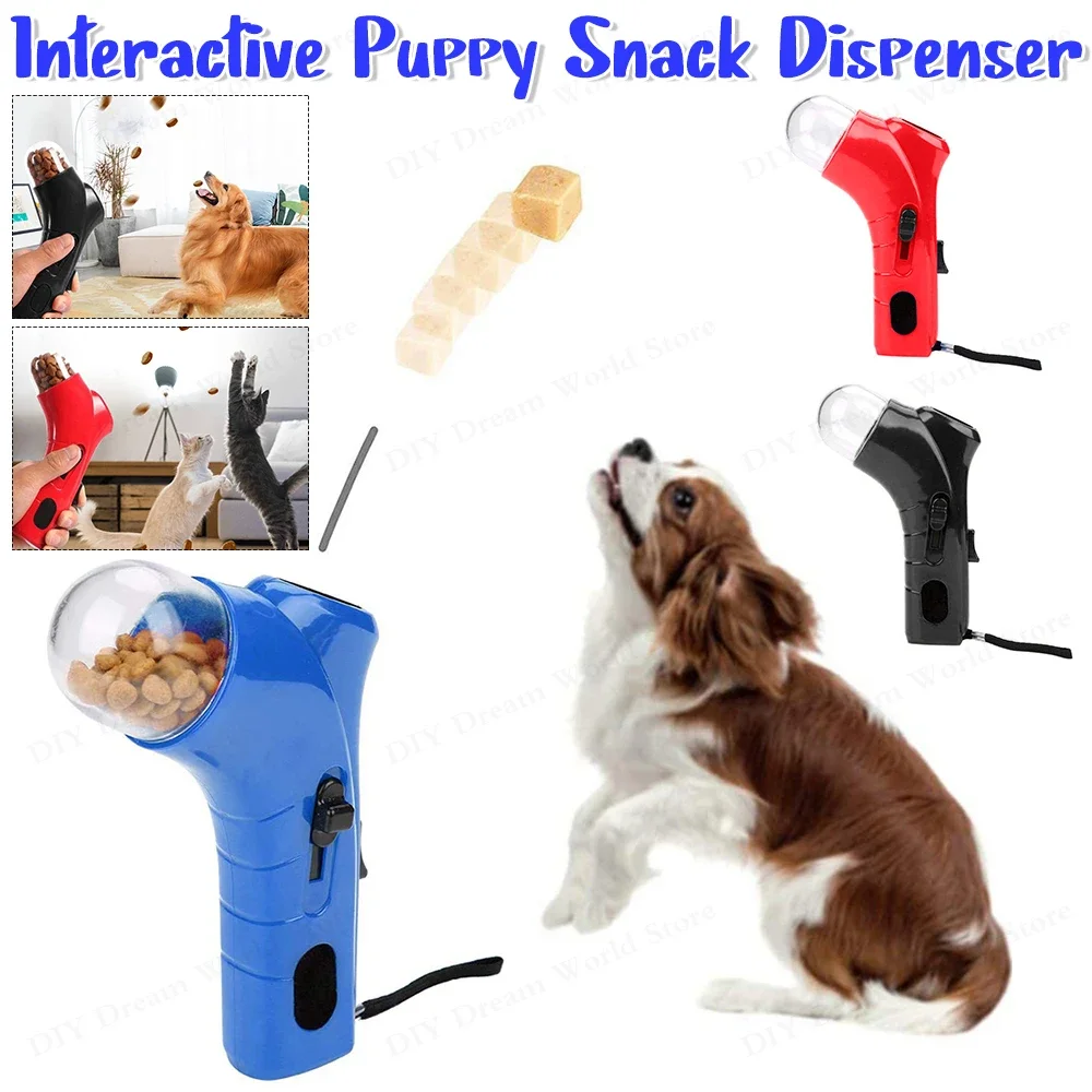 Equipo de entrenamiento de alimentos para perros, tratamiento interactivo, dispensador portátil de alimentos para mascotas, pistola lanzadora, herramienta alimentadora de aperitivos para mascotas, suministros para mascotas