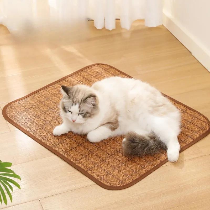 Esteras refrescantes tejidas de mimbre para mascotas, estera para dormir de verano para gatos, almohadilla de cama transpirable para cachorros y gatitos, suministros de disipación de calor para perros - imagen 4