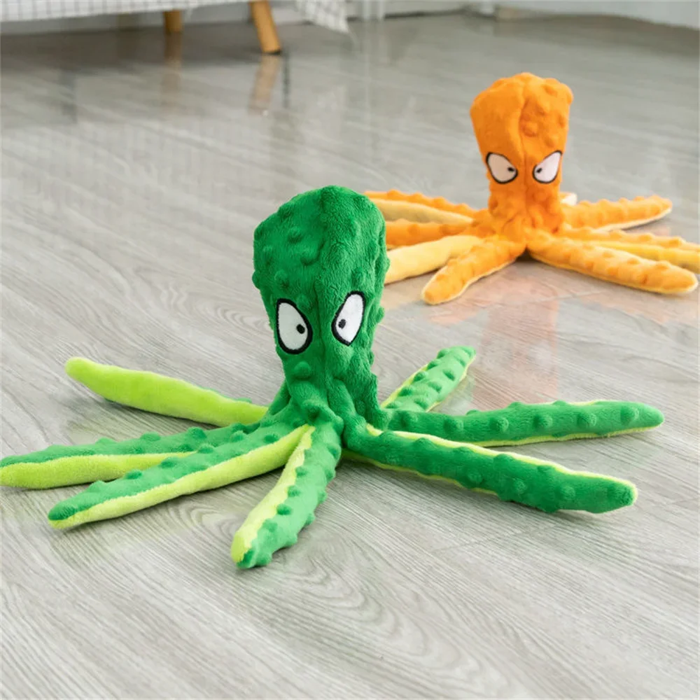 Juguete masticable de peluche con forma de pulpo para cachorros, sin anillo relleno, juguetes chirriantes de papel para mascotas para perros pequeños y medianos, juegos, productos para mascotas - imagen 3