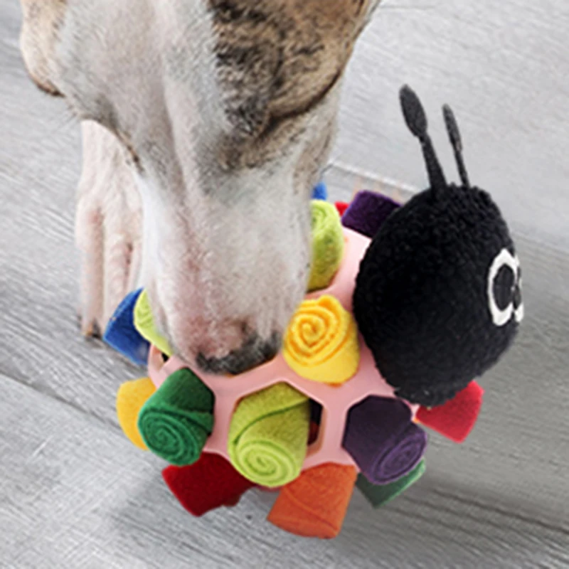Bola frita para olfatear mascotas con forma de oruga, juguete para perros, caja ciega, comida oculta, bola de goma con burbujas, rompecabezas para olfatear, juguete antidemolición - imagen 5