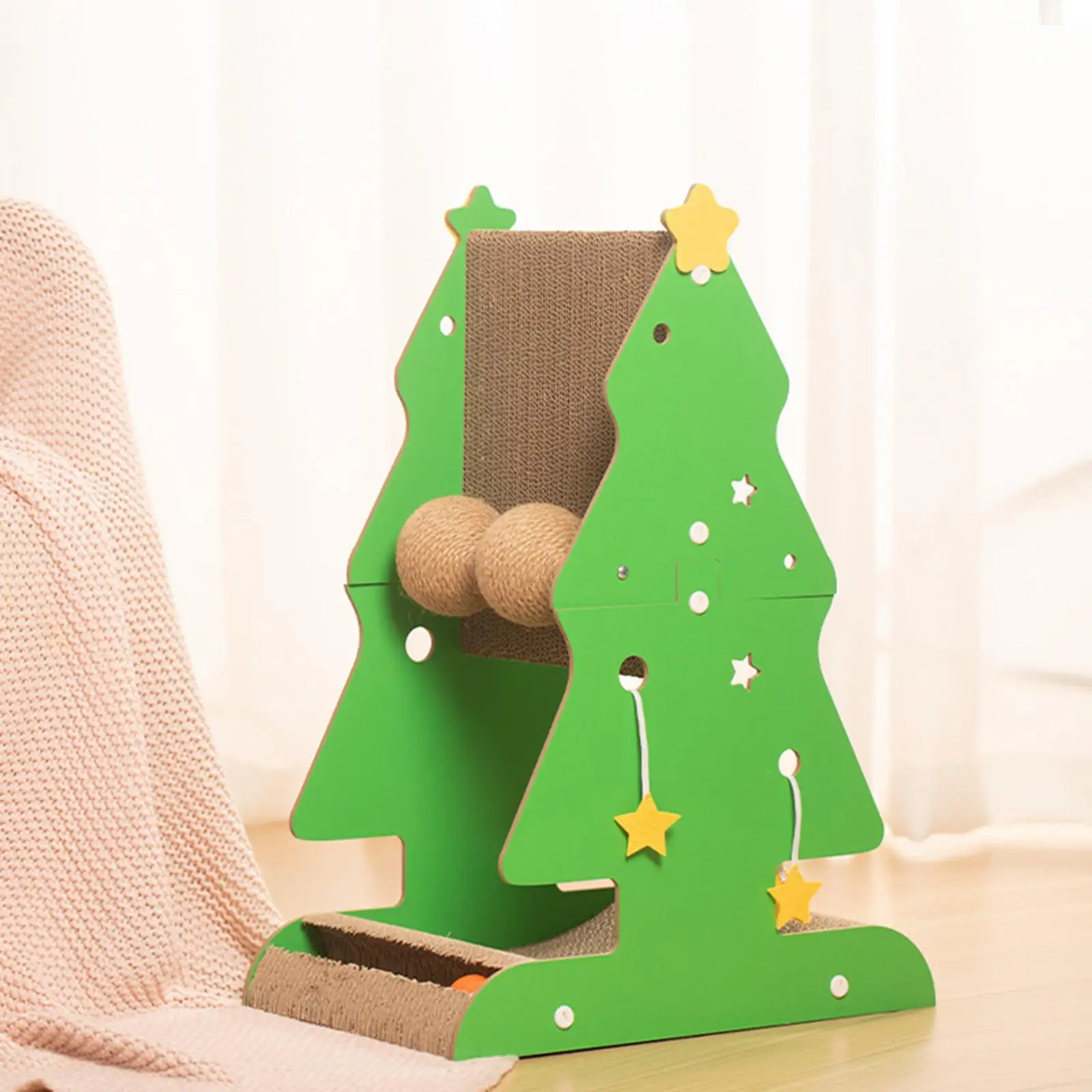 Cat Scratch Post Cat Scratcher Xmas Tree Crafts Activity Toys Pet Toy with Balls Kitten Scratch Post for Indoor Cats