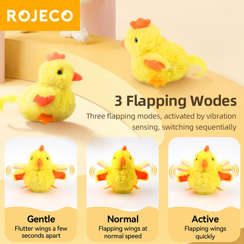 ROJECO-juguetes interactivos para gatos con hierba gatera, pollito batiente con sonido de pollito realista, Control remoto activado por tacto, juguete recargable para gatos - imagen 2