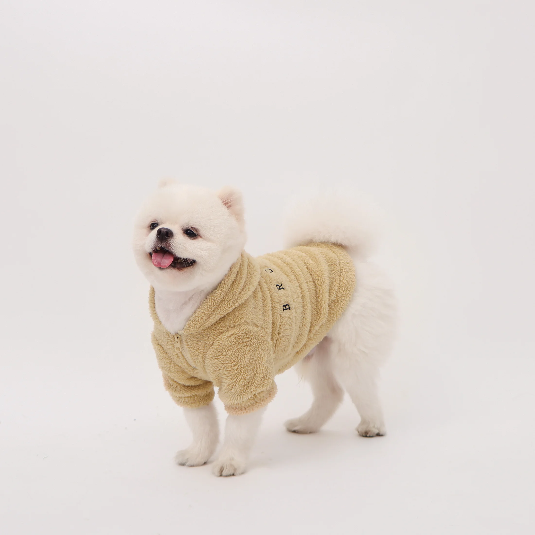 Sudadera con capucha forro polar beige para perros y gatos - imagen 3