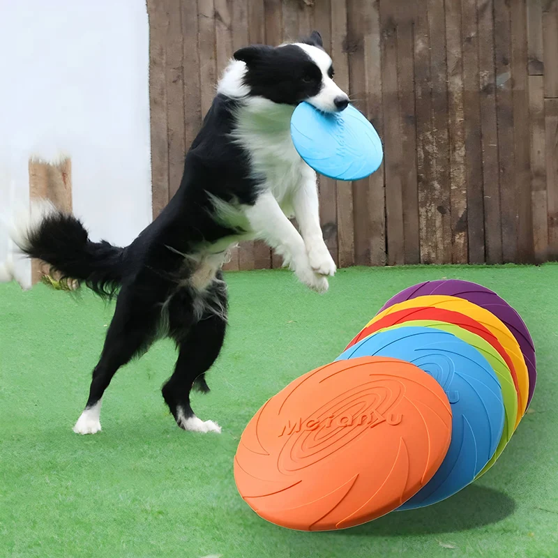 Disco volador de silicona para perros, juguete interactivo divertido
