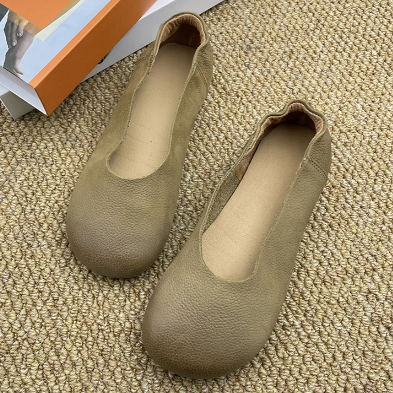 2025 zapatos planos de moda para mujer, zapatos planos Vintage con punta cuadrada, mocasines suaves, zapatos de Ballet de cuero cómodos para mujer, zapatos de vestir - imagen 4