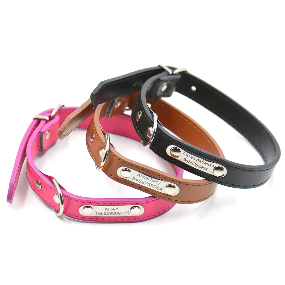 Collar de cuero con grabado gratis para perro, etiquetas con nombre, Collar personalizado para mascota, nombre, teléfono, Collar con etiqueta para perro, Collar para mascota de tamaño ajustable - imagen 2