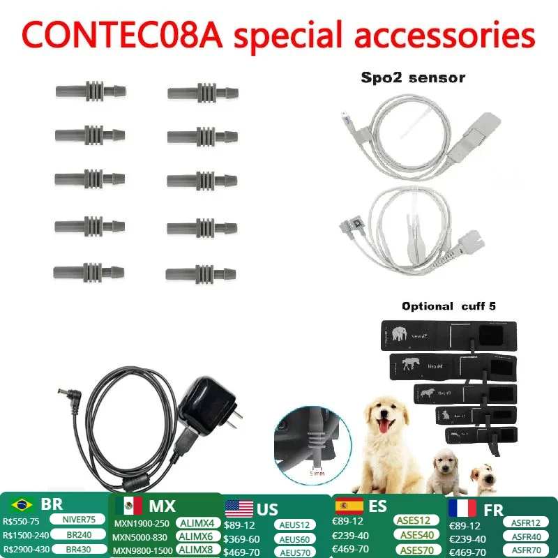 CONTEC08A veterinario esfigmomanómetro utiliza sonda Spo2/5 tipos de manguito/conector/Adaptador - imagen 5