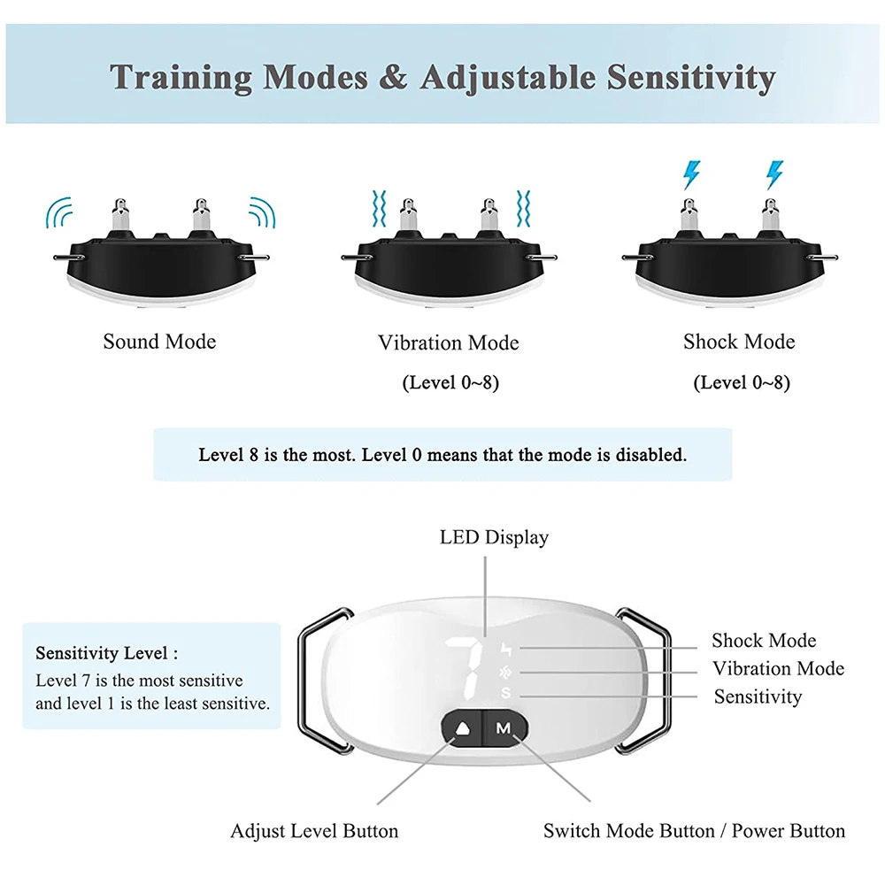 Collar inteligente antiladridos para perros, sonido de vibración de descarga eléctrica con LED para perros pequeños y grandes, Collar ajustable de entrenamiento sin ladridos - imagen 5