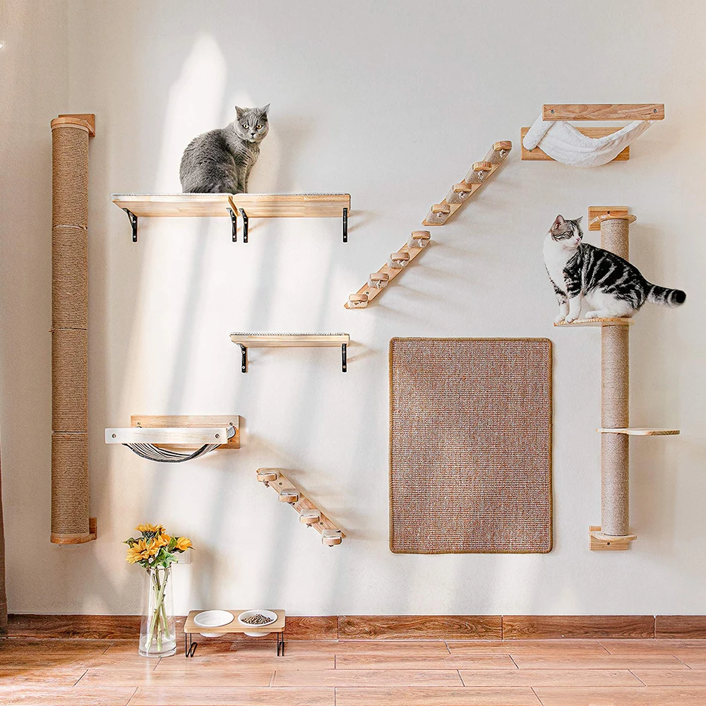 Escalera para gatos con hamaca y rascador en madera maciza para pared - imagen 5