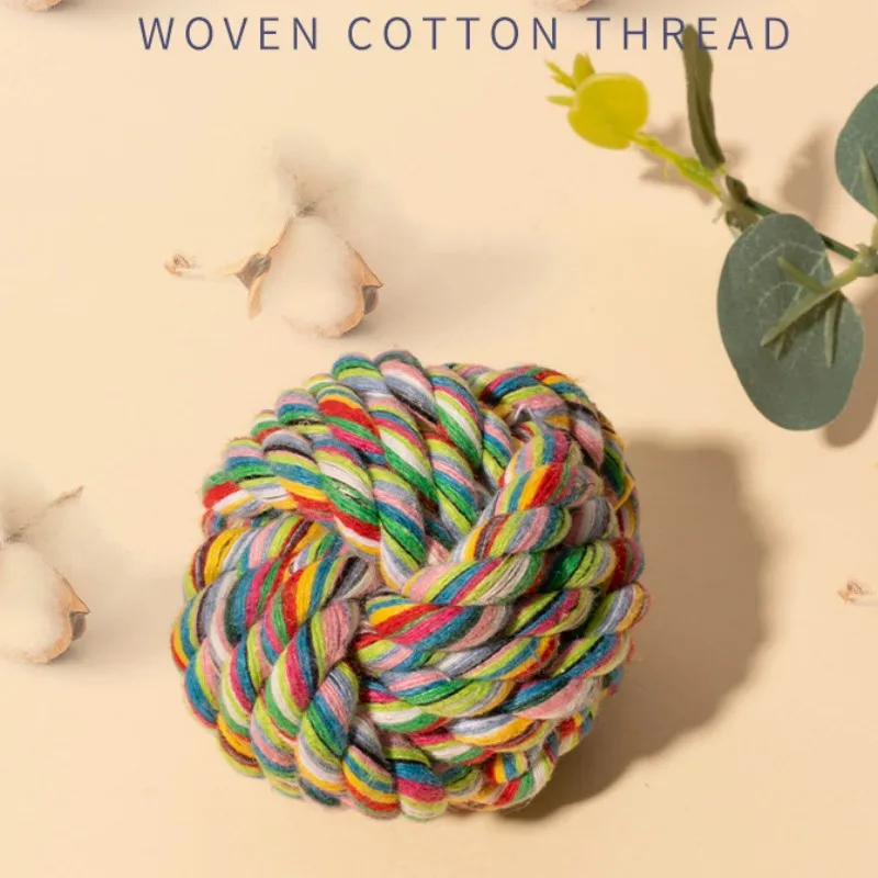 Pelota tejida de algodón para perros, cuerda resistente a las mordeduras, Bola de nudo, juguete de molienda de dientes, bolas de entrenamiento para cachorros - imagen 4