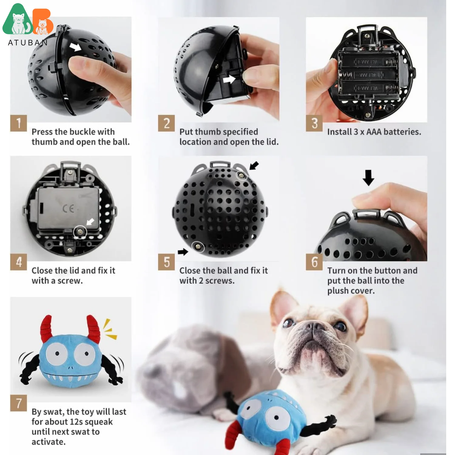 ATUBAN Giggle juguete de peluche para perros juguetes interactivos para perros juguete chirriante para mascotas con pelota de activación para saltar para perros que juegan - imagen 2