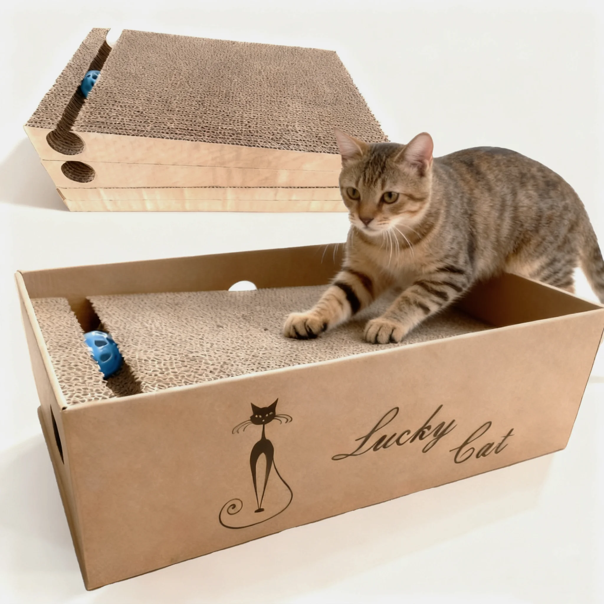 Rascador para gatos, 4 paquetes en 1, caja de cartón, almohadilla para rascar gatos para gatos y gatitos de interior, almohadilla para rascar gatos para proteger muebles, L
