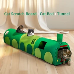 Túnel de fieltro para gatos con rasca y cama – Juguete entretenido