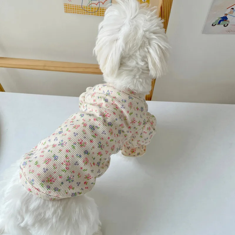 Jersey Floral sudaderas con capucha camisa manga gato ropa para perros pequeños falda princesa gato vestido Schnauzer manga voladora ropa para perros - imagen 2