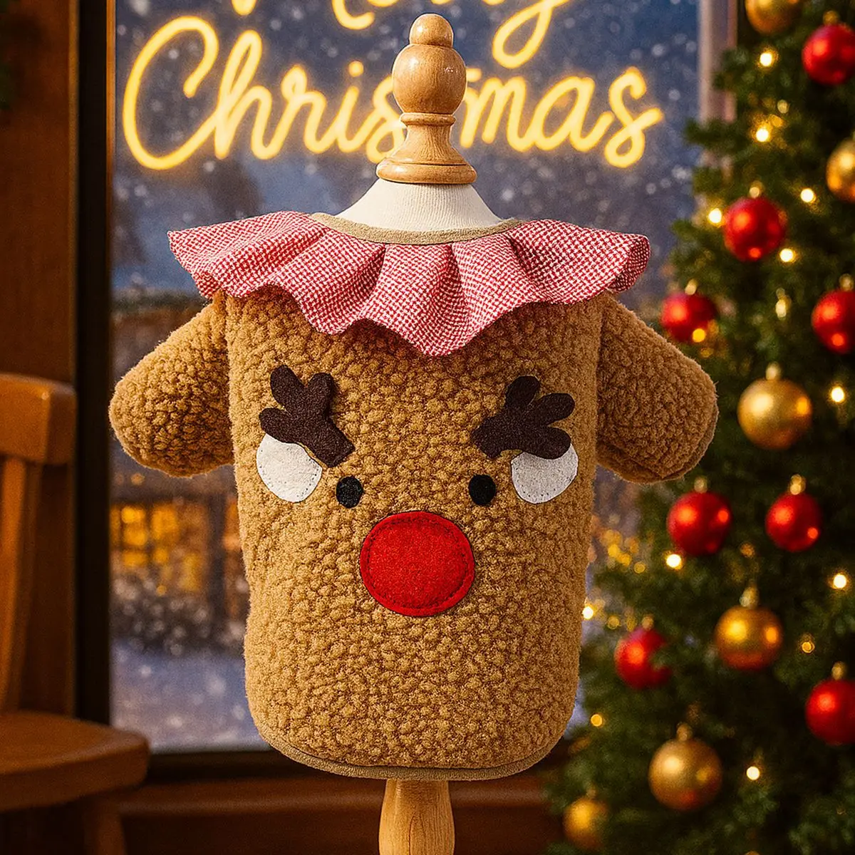 Ropa navideña esponjosa para mascotas, disfraz para perros, abrigo de piel con cuello a cuadros, abrigo de alce, trajes de invierno para perros pequeños, ropa para mascotas - imagen 3