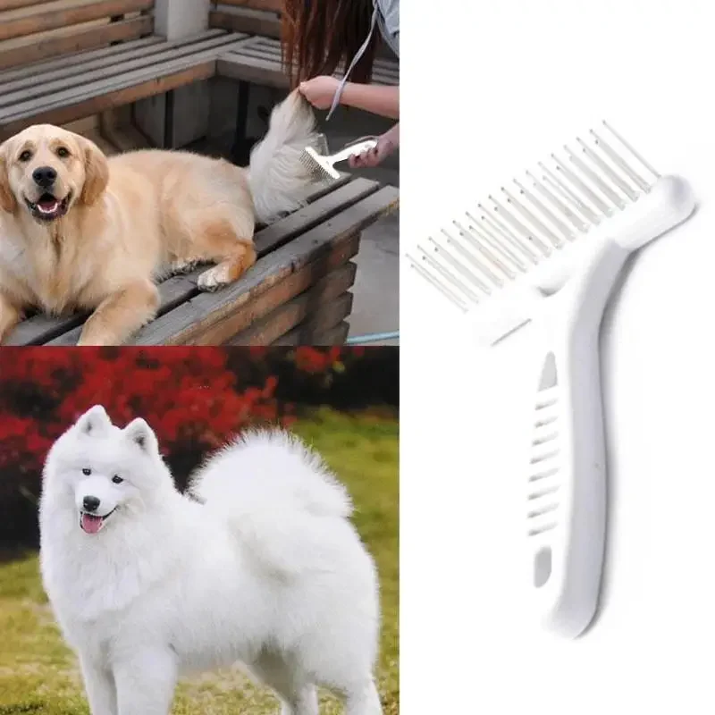 Peine de rastrillo blanco para perro, cepillo de pelo grueso, eliminación de pelo, rastrillo suave para gato y novio, herramienta de limpieza, 1 unidad - imagen 2
