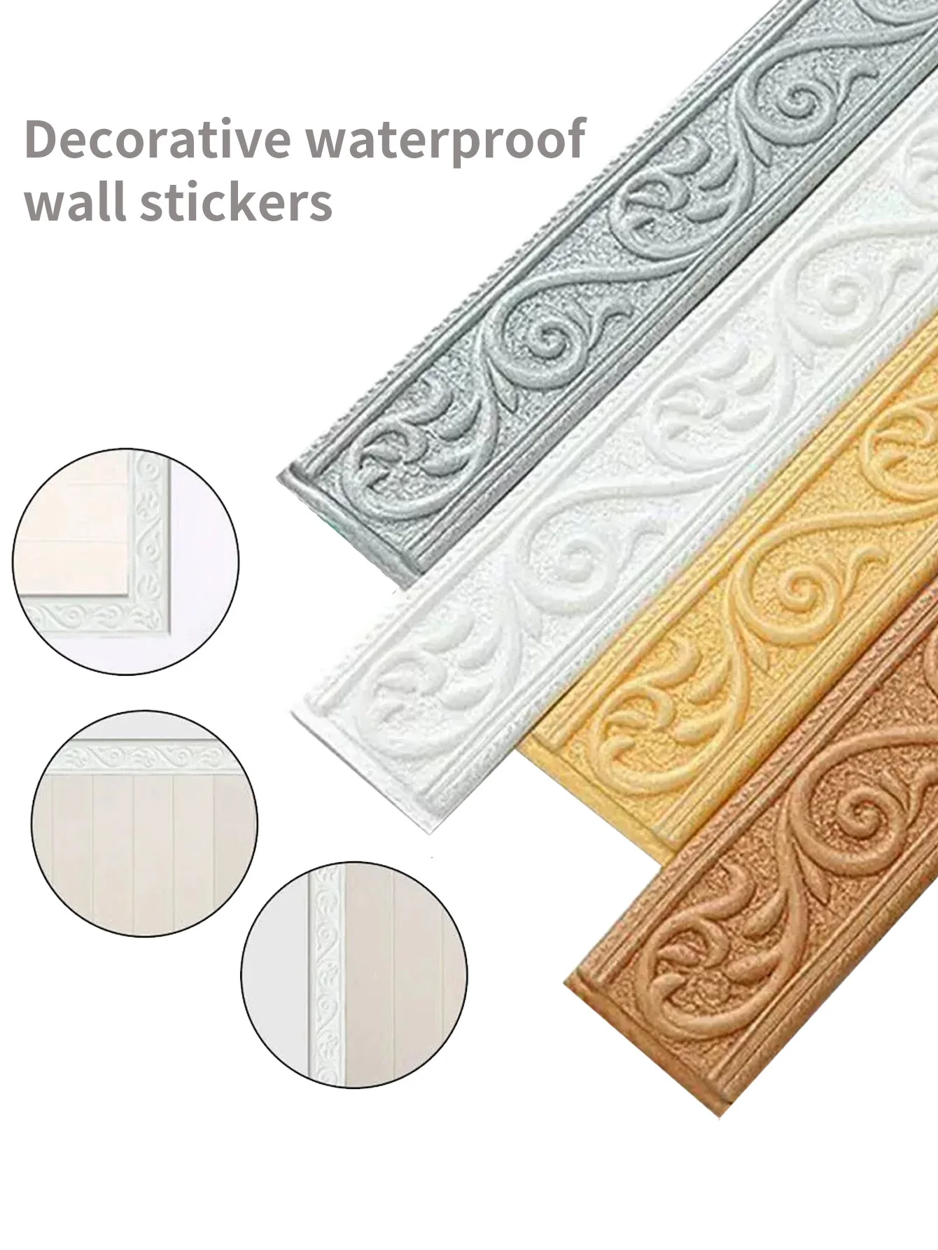 Zócalo autoadhesivo 3D, pegatina de pared para bordes de pared de fondo, pegatina de esquina de alta dimensiones, decoración de pared sin costuras, línea impermeable, cintura, pegatina decorativa para bordes de marco de puerta - imagen 5