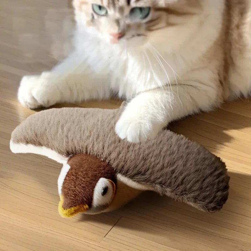 Juguete interactivo para gatos con pájaro volador, juguetes para gatos recargables, pájaro batiente (sin volar), puede agregar hierba gatera, juguete de peluche activado por tacto - imagen 3